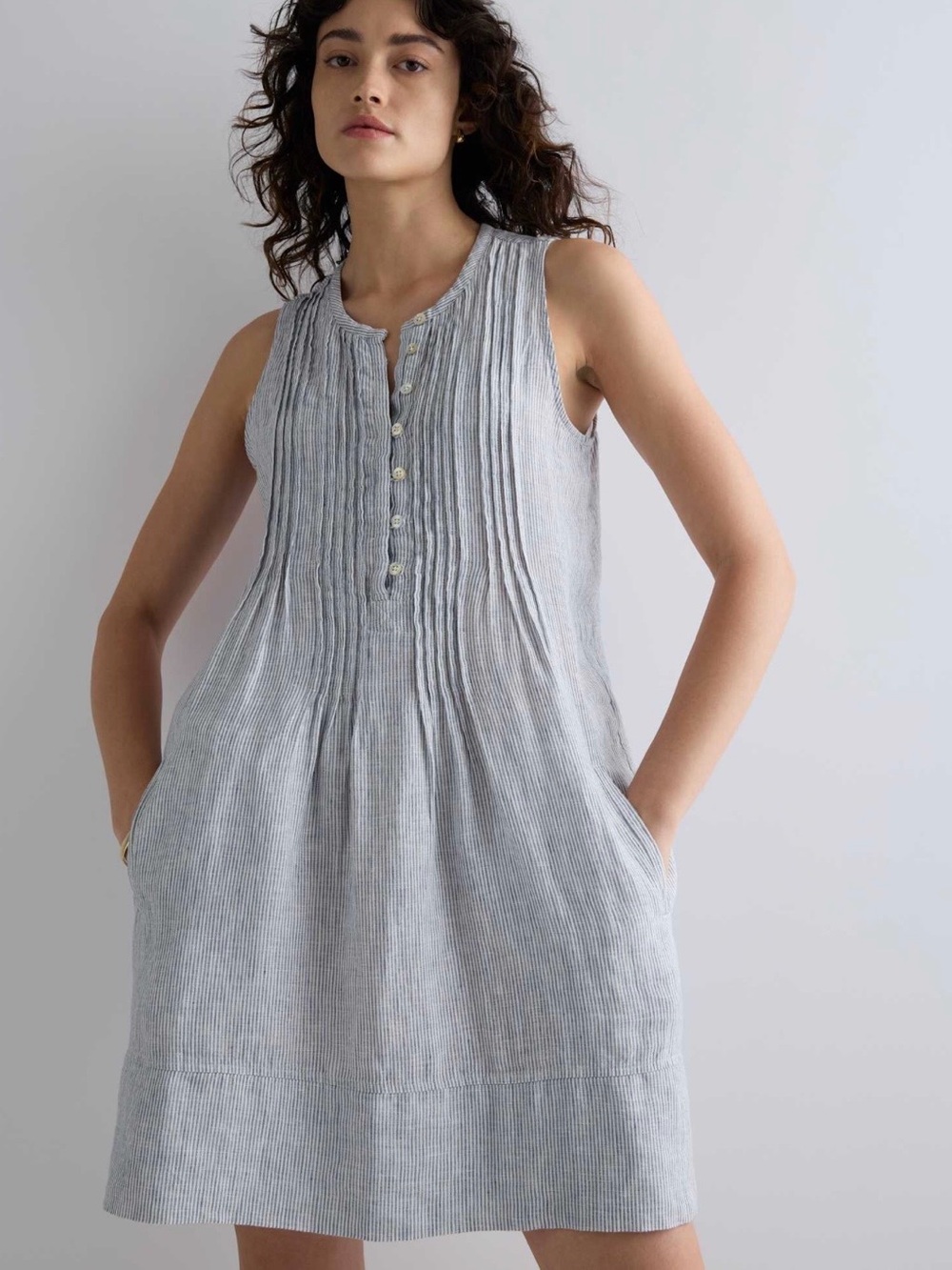 Quince Sleeveless Pintuck Tunic Dress - Light Gray